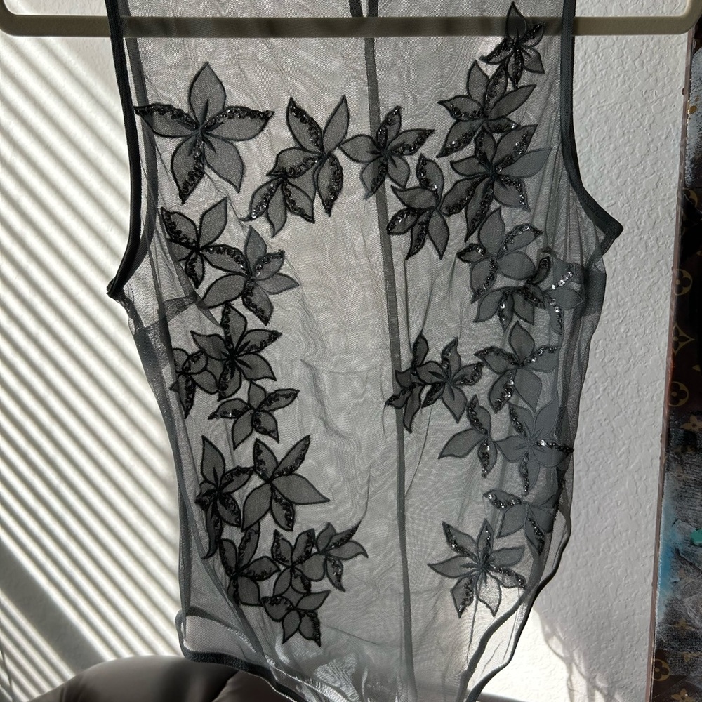 NWOT, Zara embroidered mesh bodysuit, floral blue/grey, Size M - Picture 7 of 7